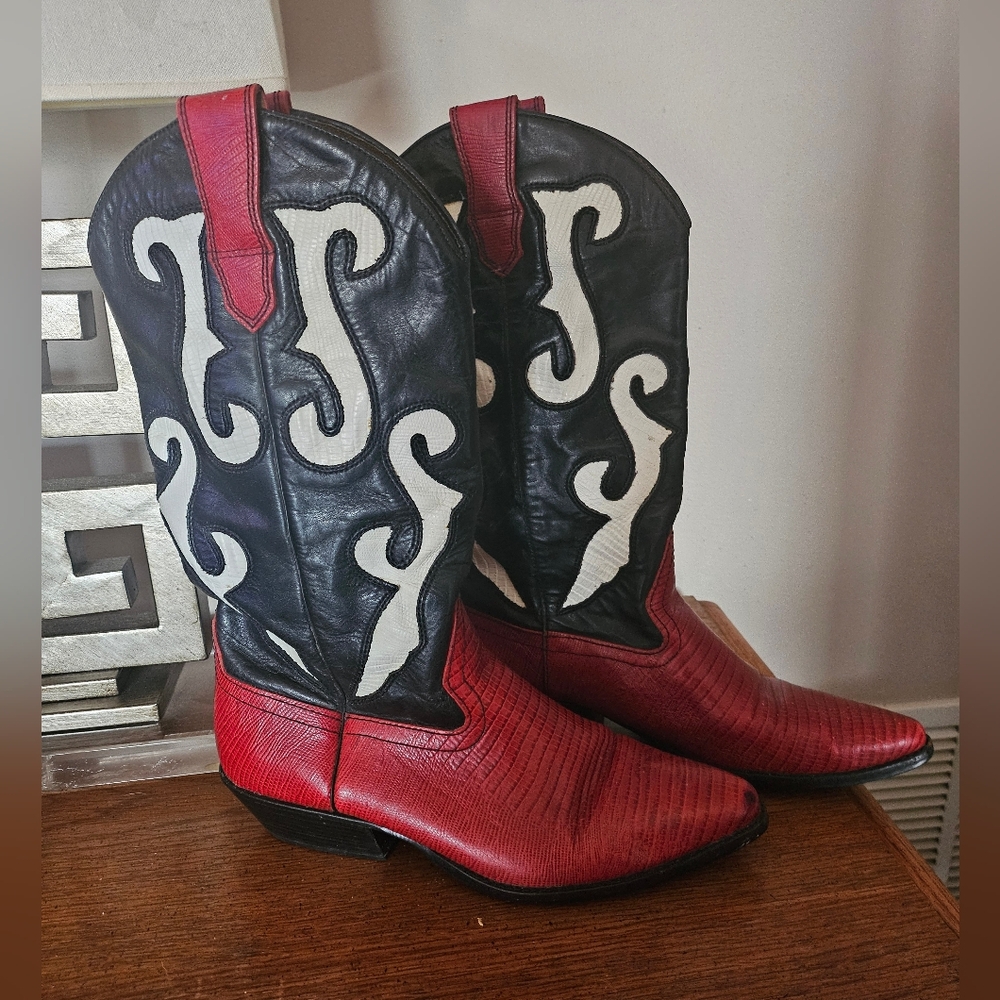 Nine West Red, Black and White Western Heeled Boots